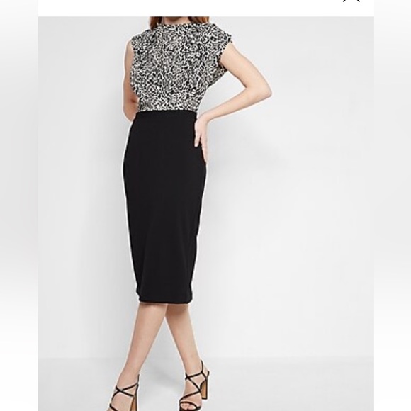 Express Dresses Express Draped Mock Neck Midi Dress Xl Black Skirt